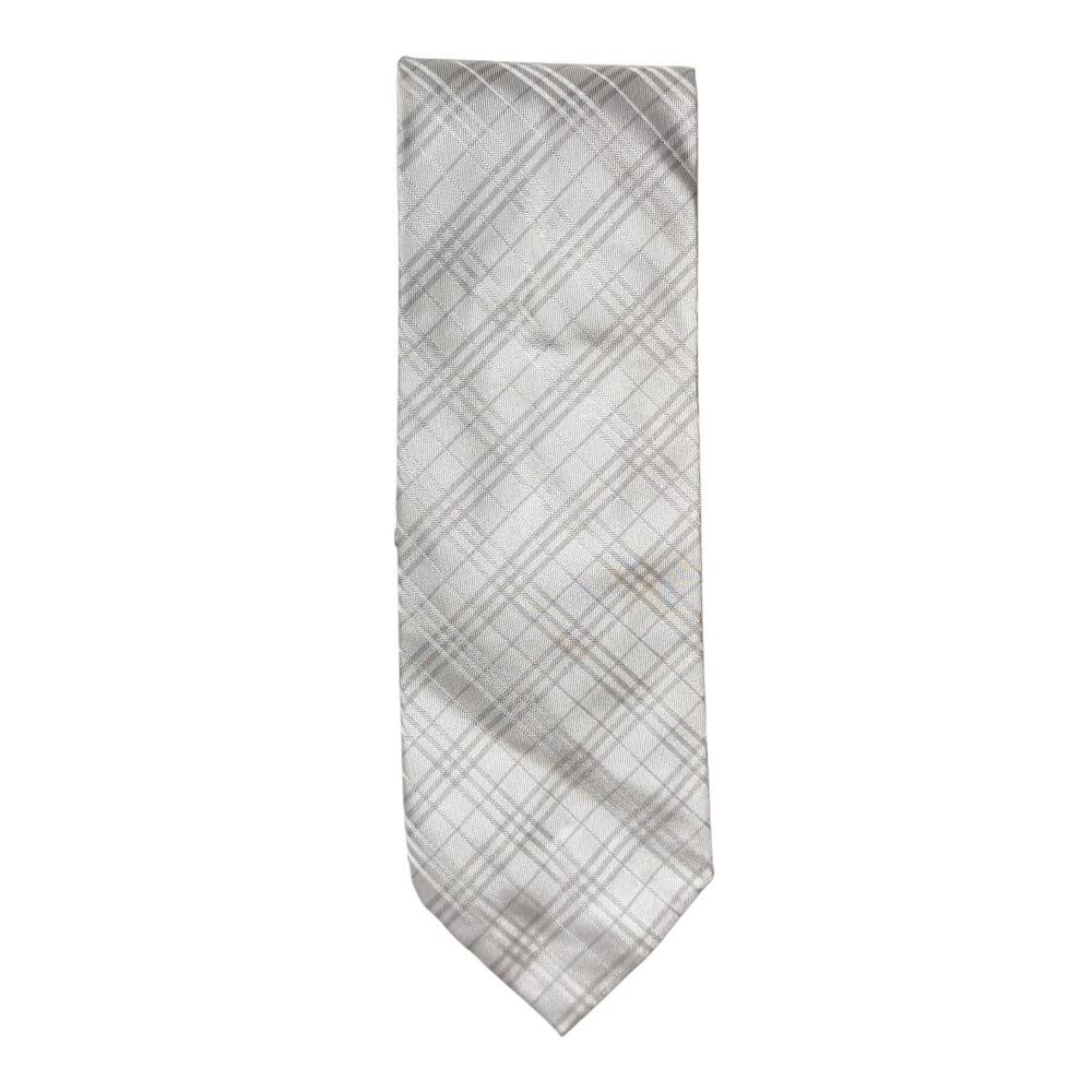 Burberry Silver Gray Nova Check Silk Tie 3.25” Italy